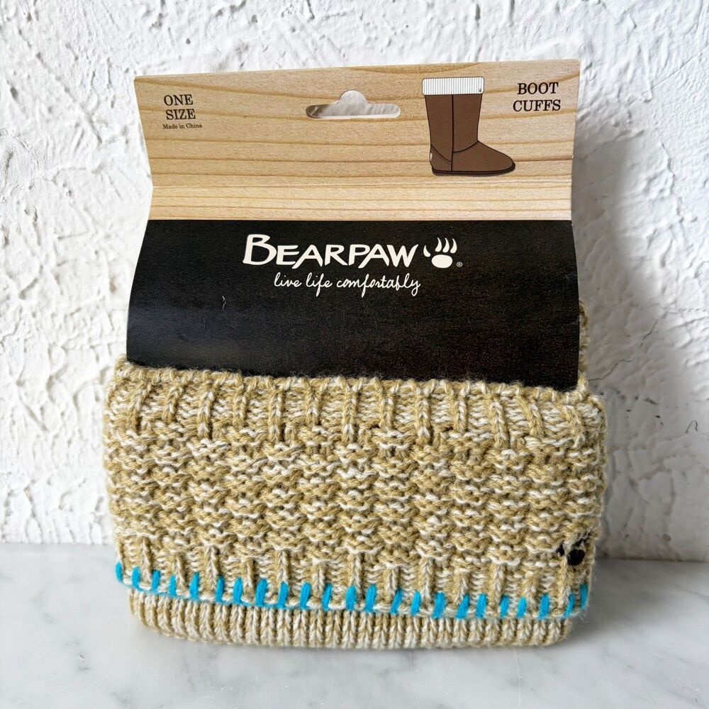 Bearpaw Knit Boot Cuffs Tan Turquoise Accent One Size Acrylic NEW